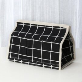 Black Checkered Tissue Holder with Side Pockets