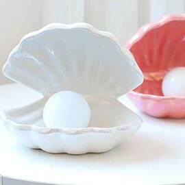 Ceramic Shell Clam with Pearl Lamp