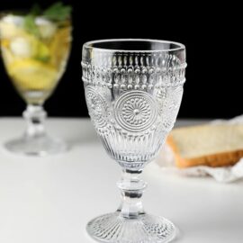 Embossed Clear Glass Water Goblet