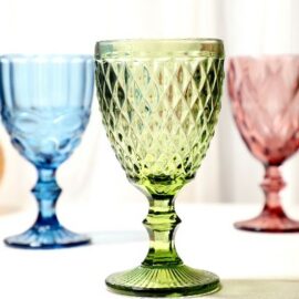 Embossed Green Glass Water Goblet