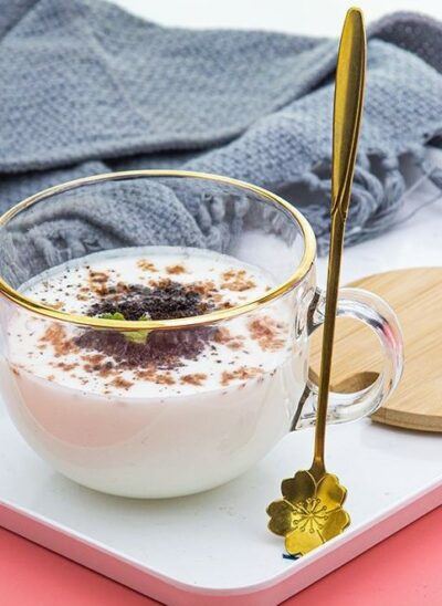 Glass Cup with Gold Linings and Gold Sakura Spoon