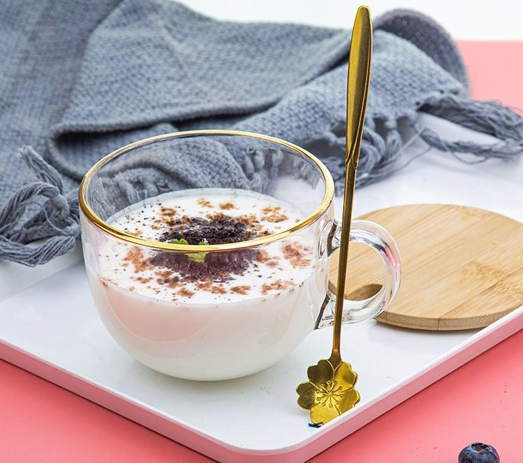 Glass Cup with Gold Linings and Gold Sakura Spoon