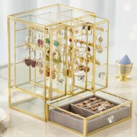 Glass Jewelry Organizer with Gold Frame