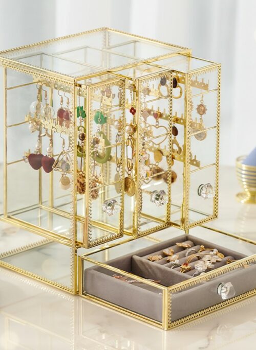 Glass Jewelry Organizer with Gold Frame