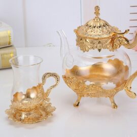Glass Tea Pot with Gold Carvings