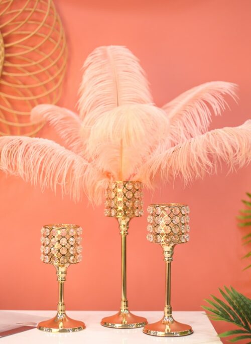 Gold Candle Holder with Feathers Set