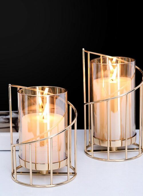 Golden Brown Glass Candle Holder with Gold Stand