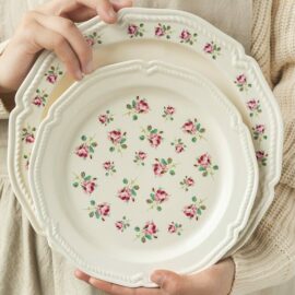 Porcelain Embossed Pink Roses Tableware