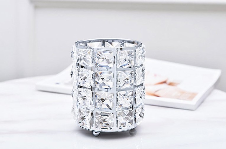 Silver Brush Holder with Crystal Stones