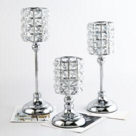 Silver Candle Holder with Crystal Stones