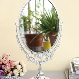 Silver Vintage Style Makeup Mirror with Base
