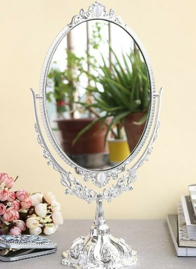 Silver Vintage Style Makeup Mirror with Base