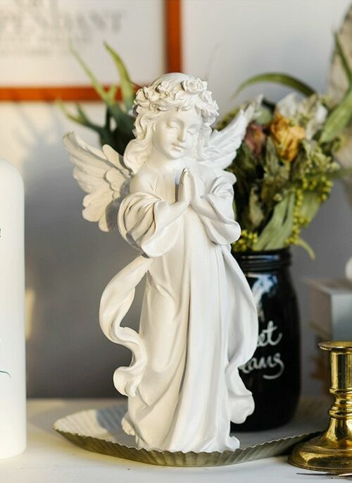 White Resin Praying Angel Sculpture