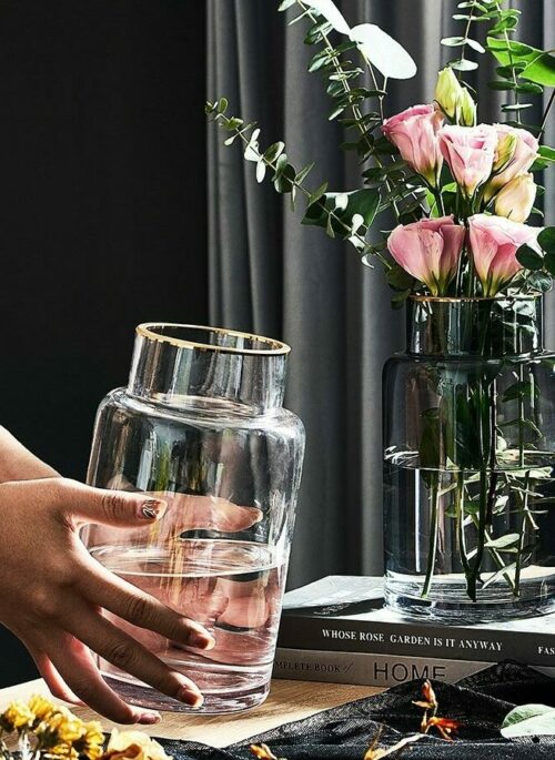 Clear Big Flower Vase with Gold Lining