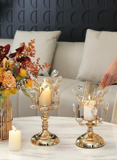 Gold Candle Holder with Oval Stones