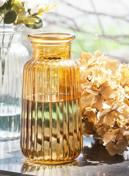 Vertical Pattern Brown Glass Vase