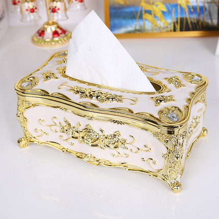 White Tissue Box with Gold Carvings
