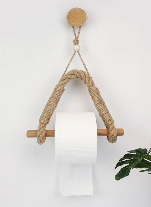 Wood and Rope Hanging Tissue Holder