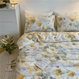 Yellow and Brown Floral Set of Four Bed Linen
