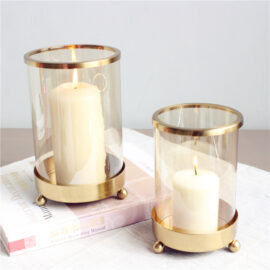 Glass Candle Holders with Gold Detailing