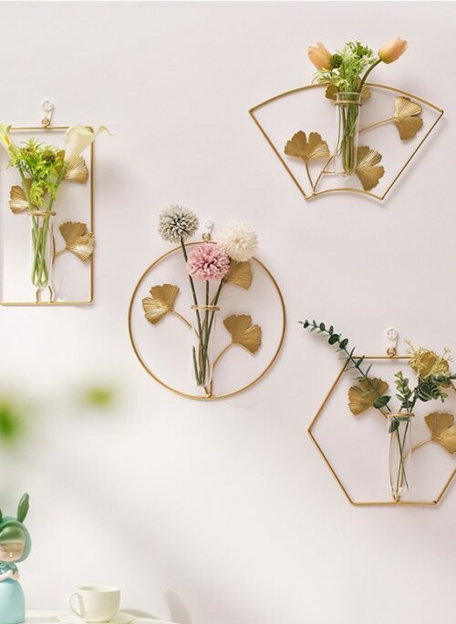 Gold Ginkgo Leaf Wall Decor with Glass Tube