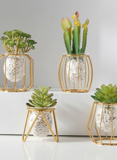 Gold Metal Frame with Glass Plant Pot