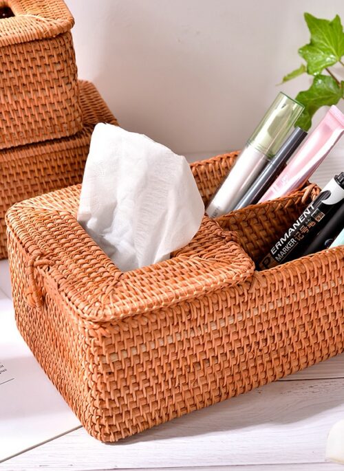 Rattan Organizer and Tissue Box