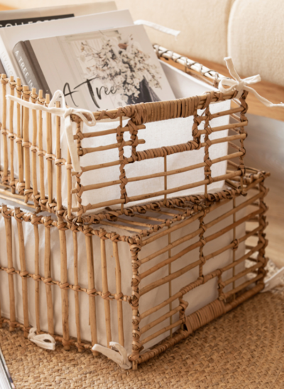 Rattan Square Basket with Cloth
