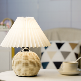 Round Rattan Lamp with White Head