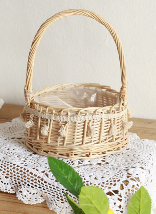 Round Woven Flower Basket with Tassels