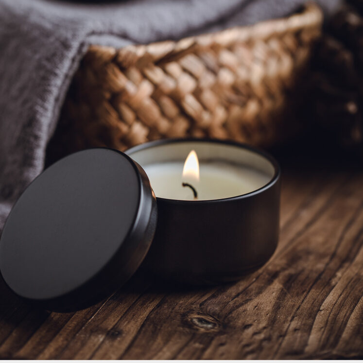 Scented Candle with Essential Oil in Black Can