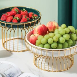 Ceramic Fruit Plate with Gold Metal Stand