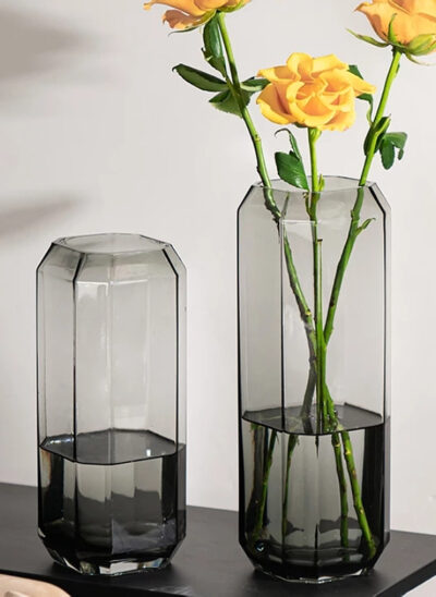 Black Glass Octagon Capsule Vase