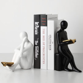 Black and White People Reading Ceramic Bookends
