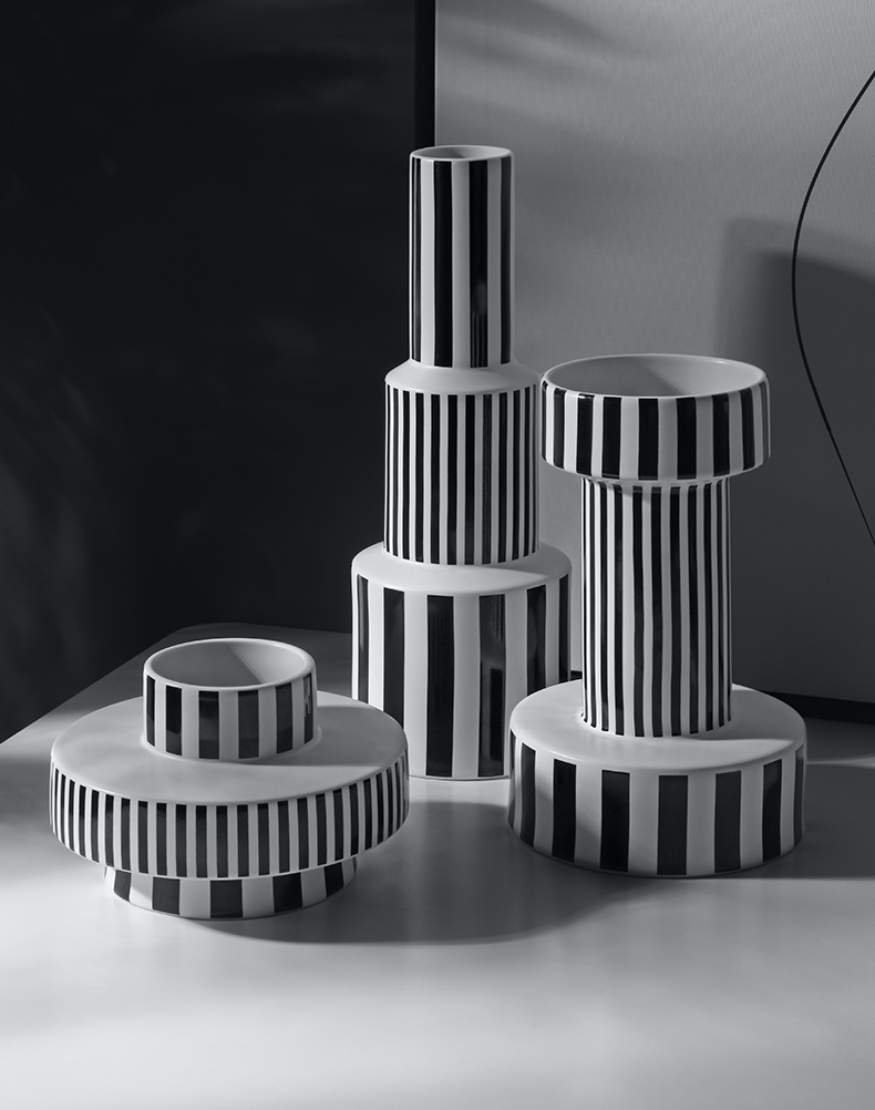 Black and White Striped Vases Aesthetic Decor Shop