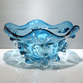 Blue Glass Wavy Fruit Bowl