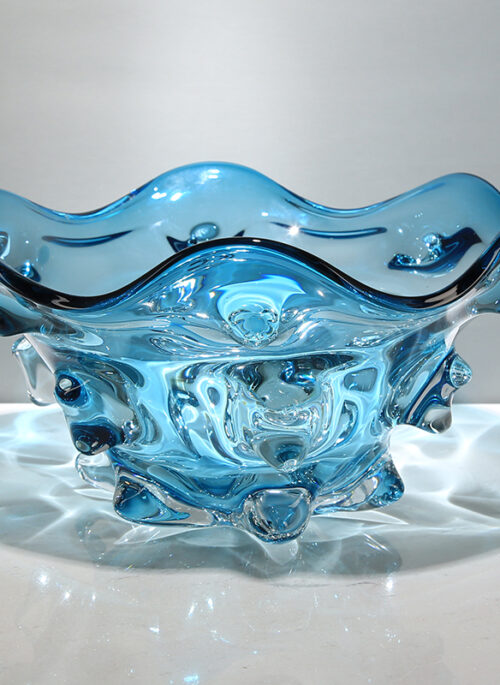 Blue Glass Wavy Fruit Bowl