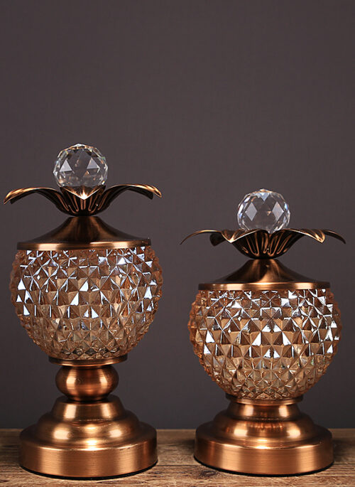 Bronze Round Crystal Glass Candy Jars