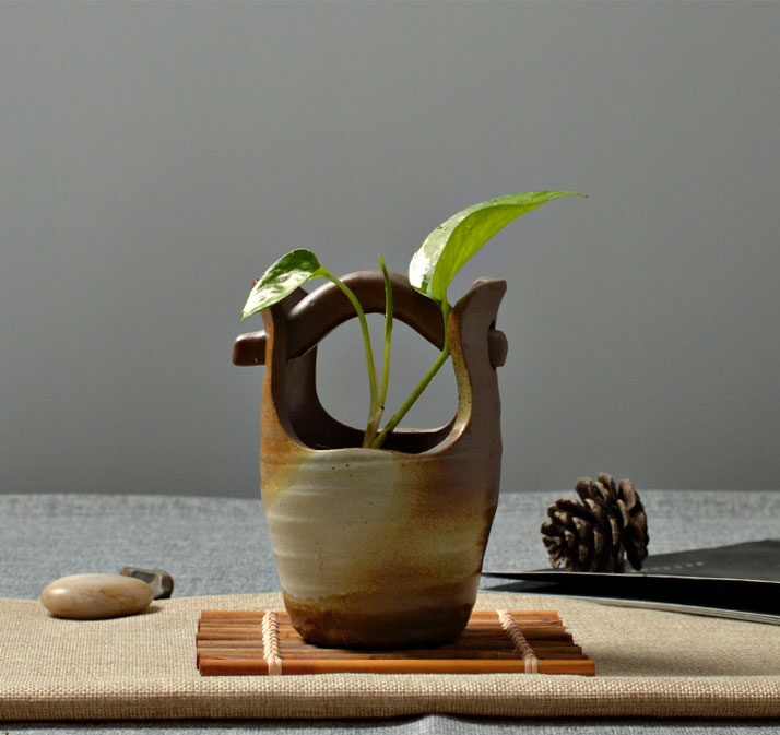 Ceramic Bucket Small Brown Vase