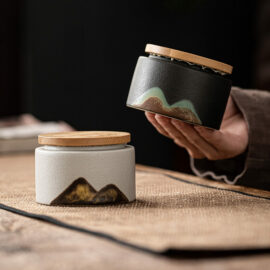 Ceramic Crude Black Tea Tins with Hand-painted Detailing