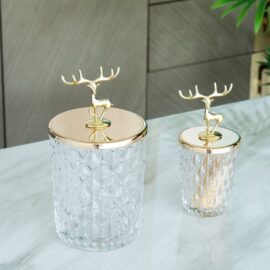 Crystal Glass Candy Jars with Golden Deer Detail