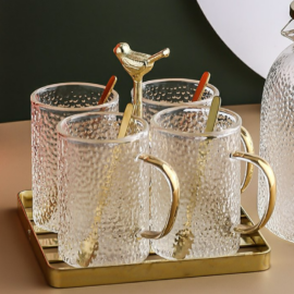 Frosted Mug with Gold Spoon and Gold Rack Set of Four
