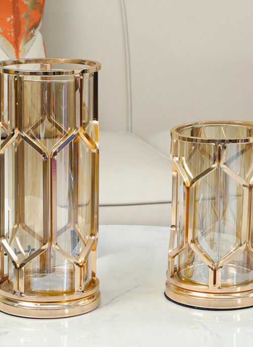 Gold Diamond-shaped Metal Vases