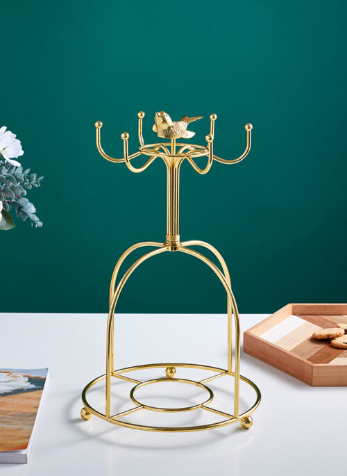 Gold Iron Tea Cup and Dish Rack