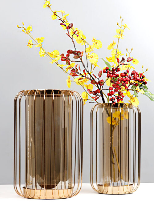 Golden Glass Vase with Metal Wire