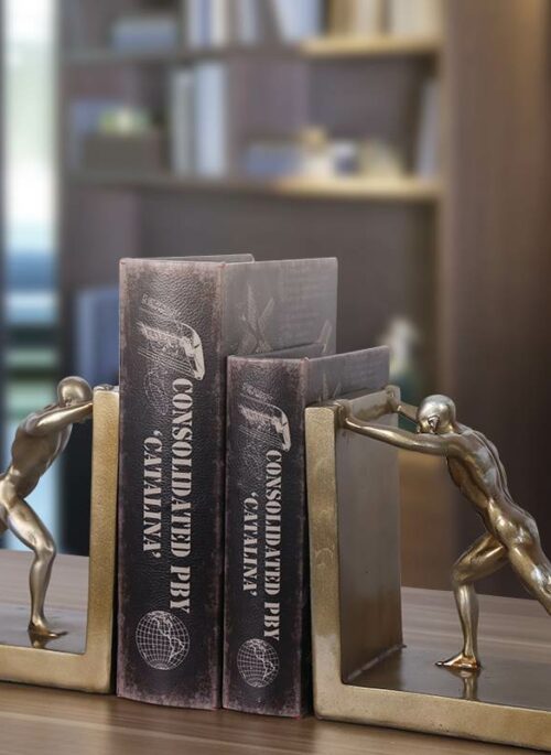 Golden Man Pushing Bookends