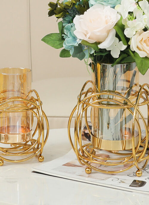 Golden Wire Rings Glass Vases