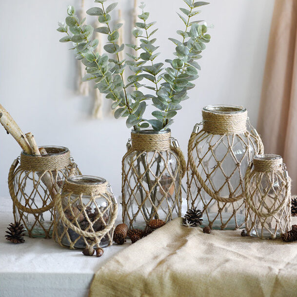 Hemp Rope Covered Glass Jars with Handle