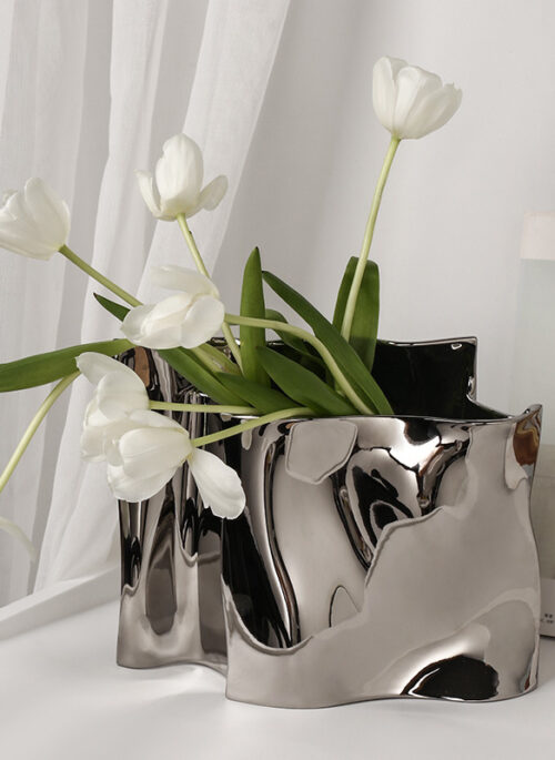 Irregular Silver Chrome Ceramic Vase