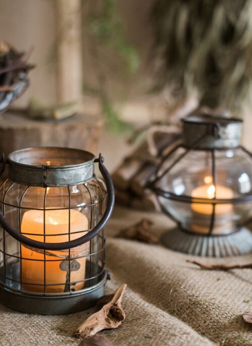 Old Style Iron Candle Holder Lantern
